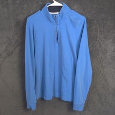 Brooks Brothers Sweater Men L Blue 1/4 Zip Pullover Lightweight Soft Cotton Golf