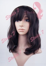 W158 Brown Mid Length Wavy Straight Fringe Sythetic Wig - studio7-uk 