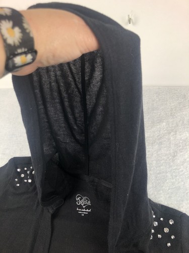Justice Black SPARKLE WRAP SWEATER SIZE 16 Sparkle Hooded Long Sleeve - Picture 4 of 8