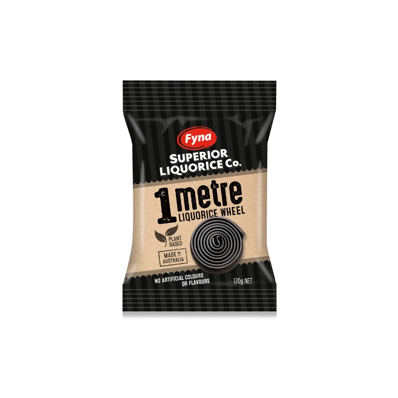 8 x FYNA SUPERIOR 1 METRE LIQUORICE WHEEL BLACK LICORICE STRAP ROLL BULK LOLLIES - image 2 of 4