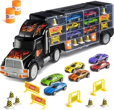 Semi Truck Toys for Boys Ages 3-5 - 17 in 1 Kids Toys Truck Transport Car Carrie