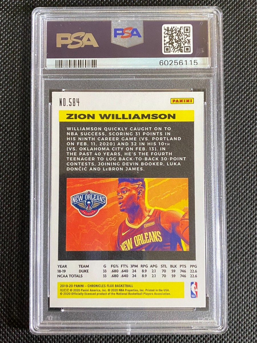 ZION WILLIAMSON 2019 PANINI CHRONICLES FLUX ROOKIE RC #584 PSA 10