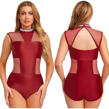 Womens Bodysuit Competitions Dancwear Openable Crotch Jumpsuit Sleeveless Dance