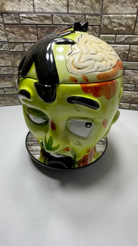 Barattolo di biscotti in ceramica halloween horror non morti mostro testa zombie CandyBowl cervello! - Video 1 di 1