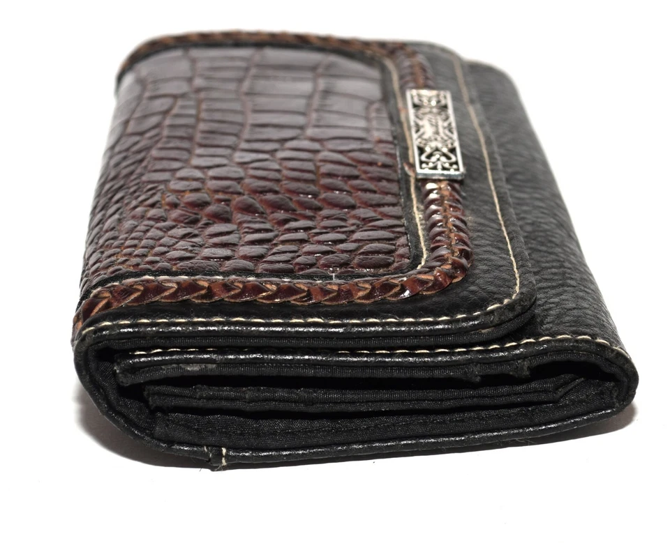 Rosetti Black Faux Pebbled Leather Brown Croc Embossed Flap Organizer Wallet  - Image 3 of 4