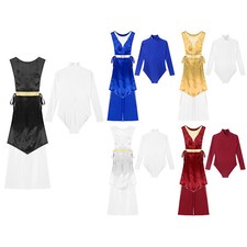 US Women Outfits Patchwork 3Pcs/Set Show Dancewear Crew Neck Dance Clothes Satin