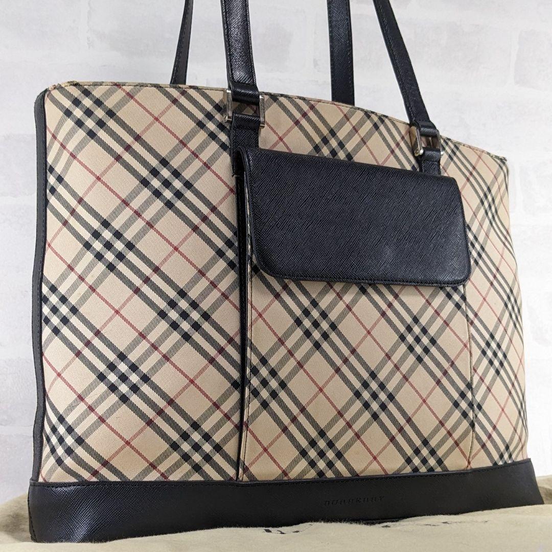 Burberry tote bag nova check silver hardware A4 storage leather MK240827035
