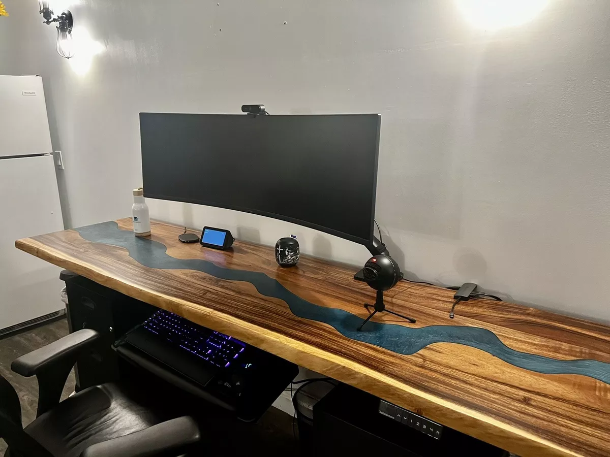 Custom 6FT Long Solid Wood Live Resin Electric Standing Computer Desk
