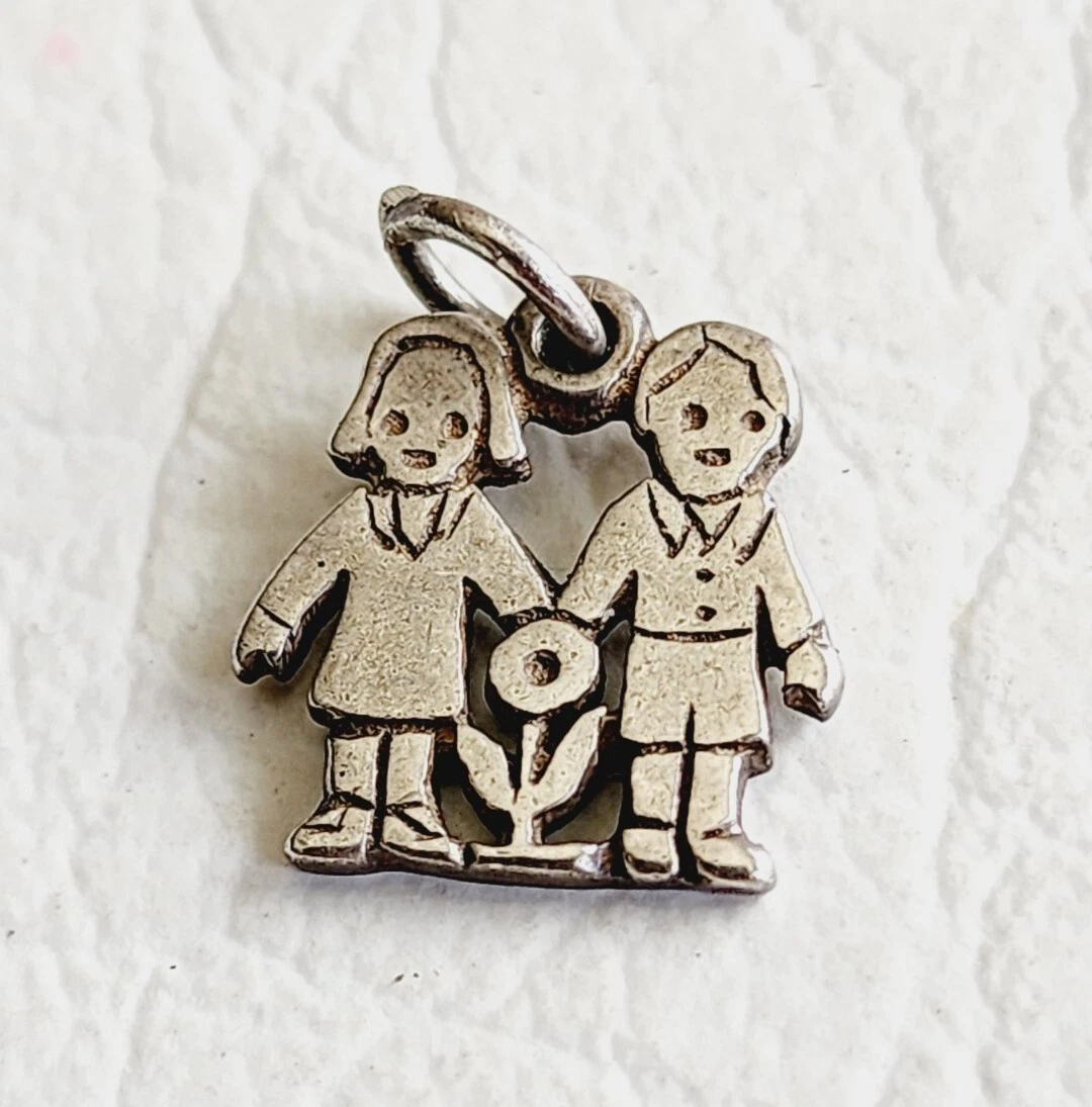 James Avery Retired Sterling Silver Boy Girl With Flower .75
