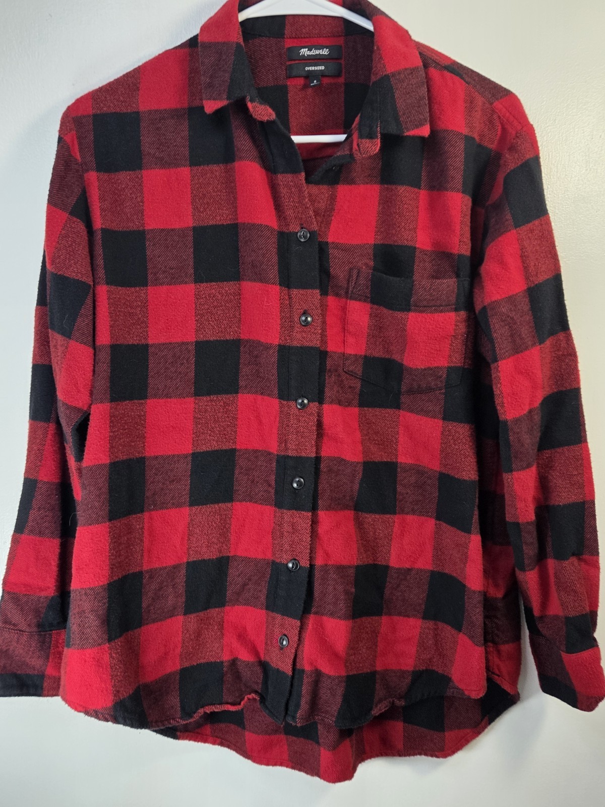 Madewell Ex-boyfriend Flannel Shirt S Buffalo Plaid Red Black Cotton