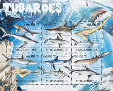 MOZAMBIQUE SHARKS STAMPS MNH 2011 GREAT WHITE SHARK ANGELSHARK  BULL MARINE SEA