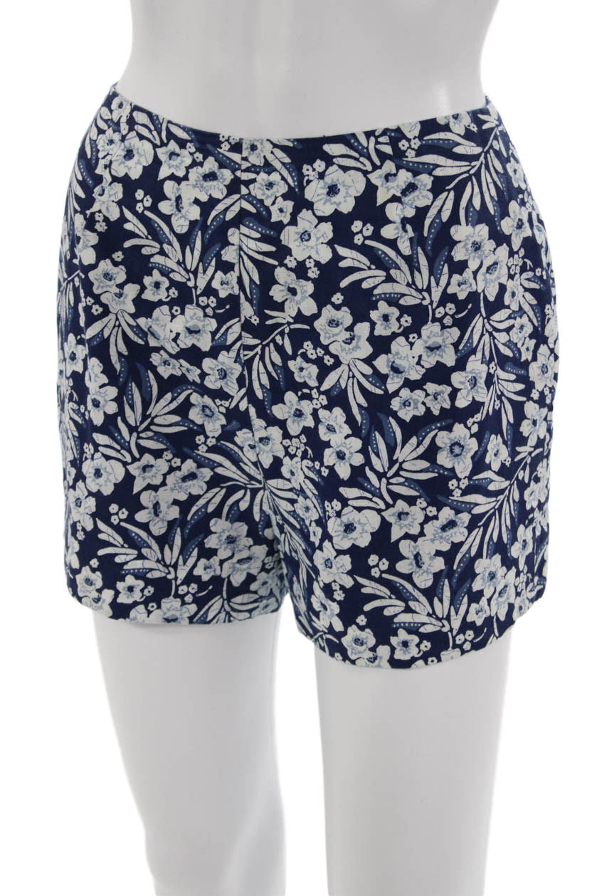 Michael Kors Unisex Dark Blue Floral Cotton Zip Shorts Size 8 thumbnail 2