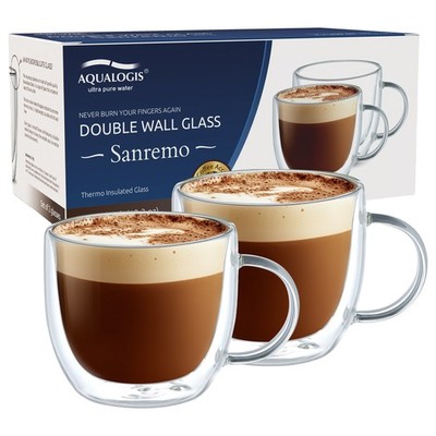 2er Set Doppelwandige Isolierbecher 350ml Hitzebeständig Kaffeeglas Sanremo