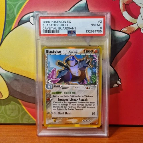 PSA 8 Blastoise 2/100 EX Crystal Guardians Pokemon Card Holo