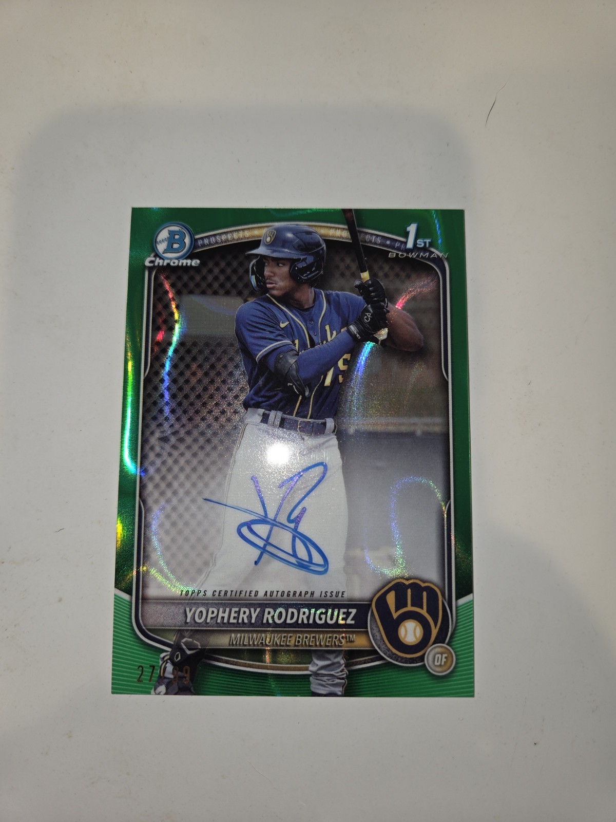 2025 Yophery Rodriguez 1st Bowman Chrome Green Lava Auto 27/99!