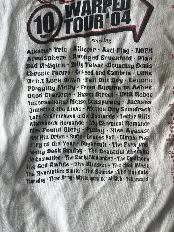 Camisa Vintage Vans Warped Tour Grande Branca Vans 10 Anos Banda de Concerto 2004 - Imagem 2 de 4