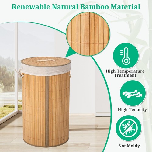 Laundry Hamper with Lid, Bamboo Laundry Basket with Handles & Removable Liner... - Picture 5 of 7