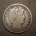 1908 **S** BARBER SILVER HALF DOLLAR ***NICE COIN!***  FREE SHIPPING! C1947