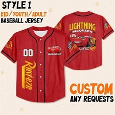 Personalized Disney Cars Lightning McQueen Baseball Jersey - Custom Adult  Kids