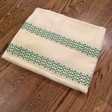 Christmas Holiday Green Embroidery/Ivory Cloth Tablecloth Rectangle 52x64 Approx