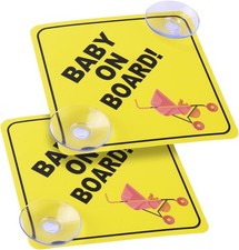 Baby on Board Car Signs, 2 Pcs 5"x5" Safety Signs with Double Suction Cups, Reus