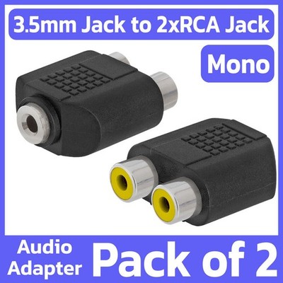 2 Pack 3.5mm Jack to 2x RCA Jack Adapter Mono AUX Splitter Connector Converter