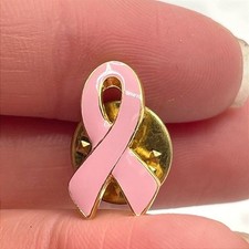 Vintage Breast Cancer Awareness Ribbon Lapel Pin Pink Enamel Gold Tone Butterfly