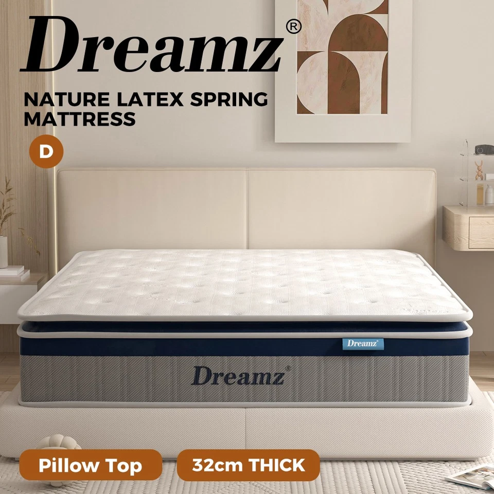 Dreamz Spring Mattress Pillow Top 7 Zone Pocket Spring Memory Foam 32cm Double