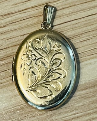 Vintage B.A.B. Gold Overlay Locket Pendant Floral Etched 1  Long