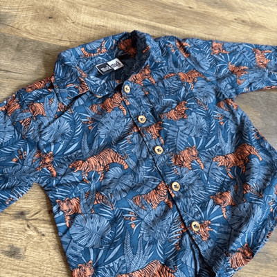 Mick Mack Ltd Boys 18M Tiger Blue Tropical Casual Short Sleeve Button Down Shirt