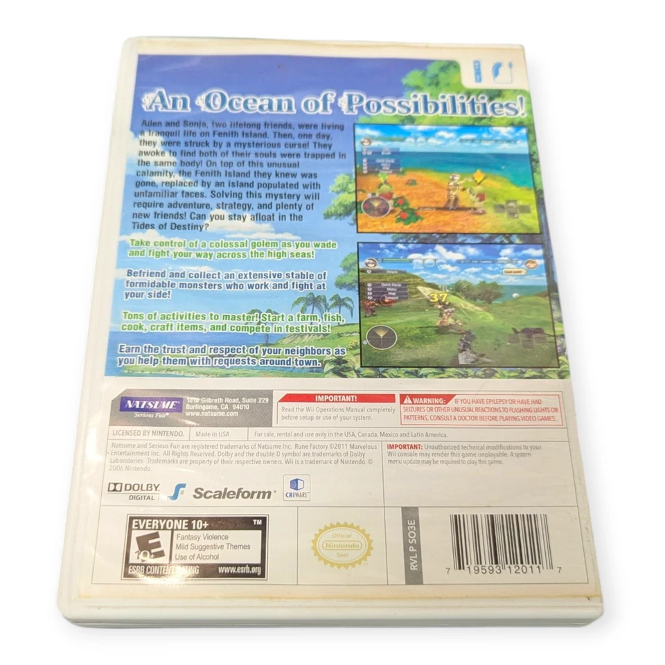 Rune Factory: Tides of Destiny (Wii, 2011) Game & Case - Missing Manual - Image 3 of 4