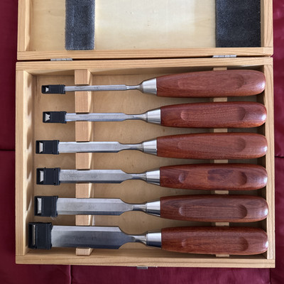 Woodriver Chisels Set, Bench Chisel Set -6 Piece, Bubinga Wood Handles. With Box
