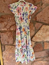 Multi Color Rio Smocked western Farm Flower midi Dress Anthropologie Earrings