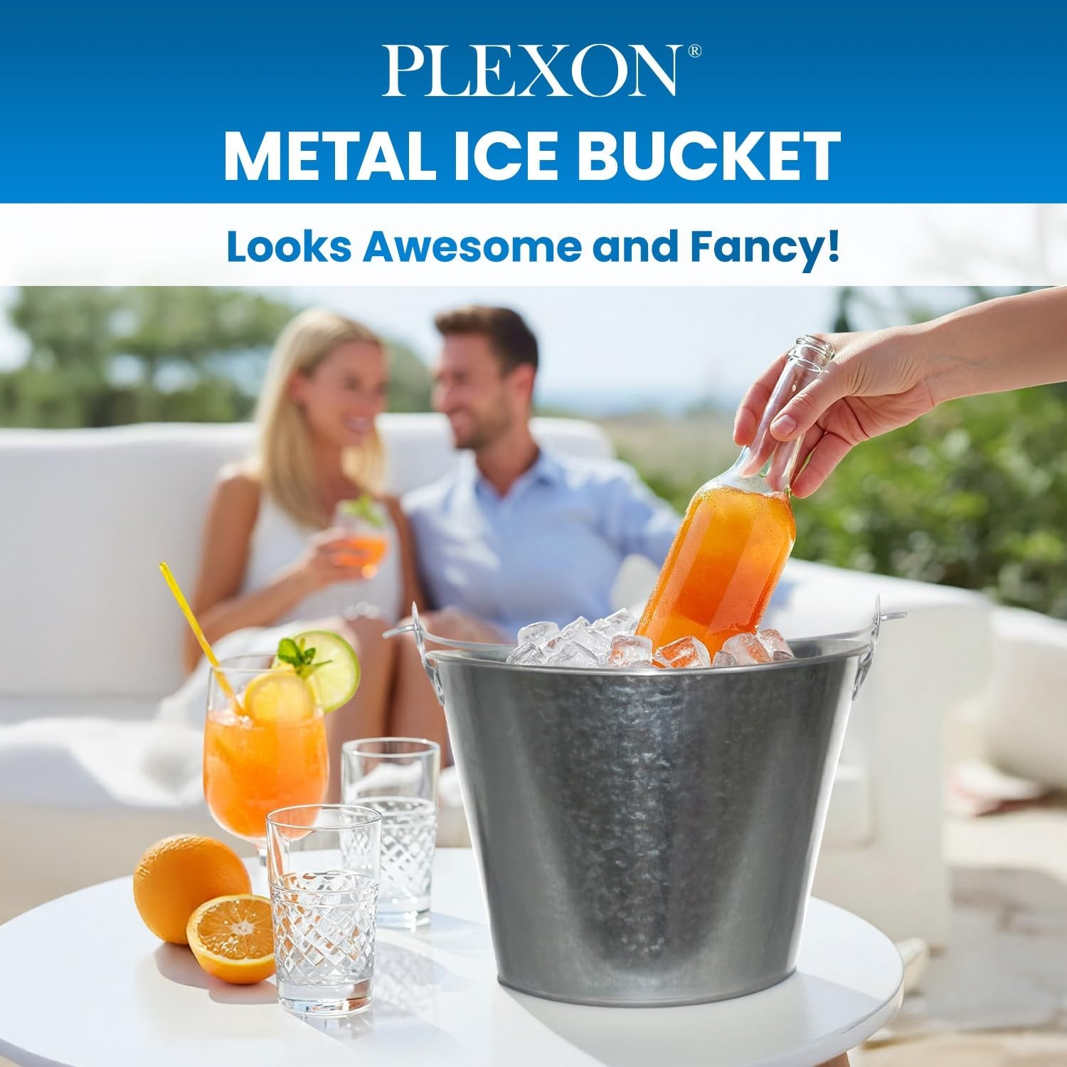 PLEXON Galvanized Metal Ice Bucket for Parties Coctail Bar Restaura... Fast Ship