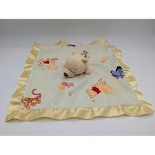 Disney Baby Winnie the Pooh Security Blanket Lovey Green Yellow Satin Trim Plush