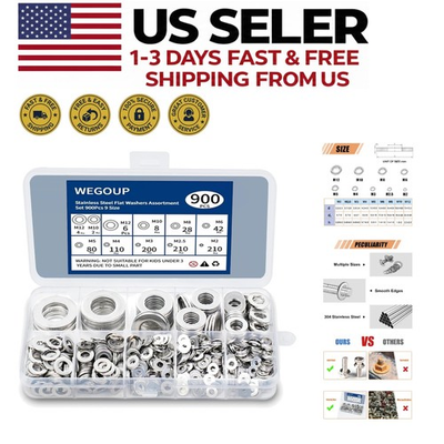 #ad Durable 304 Stainless Steel Flat Washers 900 Pcs Assortment for All Uses $15.12