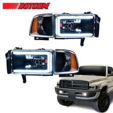 For 1994-2001 2002 Dodge Ram 1500 2500 Black Amber Led Drl Tube Headlight Lamps