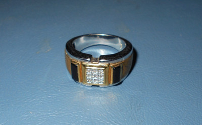 Danbury Mint Größe 8 Onyx Pave Diamant Chip Ring