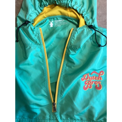 Dutch Bros Windbreaker Pullover Jacket Teal Green Yellow Womens Large - Picture 2 of 7