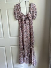 ASTR The Label Pink Purple Floral Ruffle Hem Short Sleeve Midi Dress Large