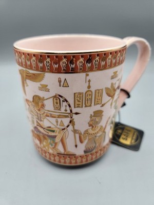 Fathy Mahmoud FM Egyptian Pharaoh Coffee Mug Cup White Gold Made in Egypt NWT
