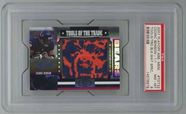 2007 Playoff Absolute Memorabilia Cedric Benson 1/1 Logo Patch Tools Trade PSA 8
