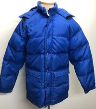 EMS VNTG 70's DOWN COAT MENS BLUE QUILTED ZIP SNAP PUFFER ULTRA WARM COAT M