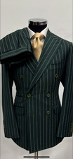 Green double breasted pinstripe wool suit