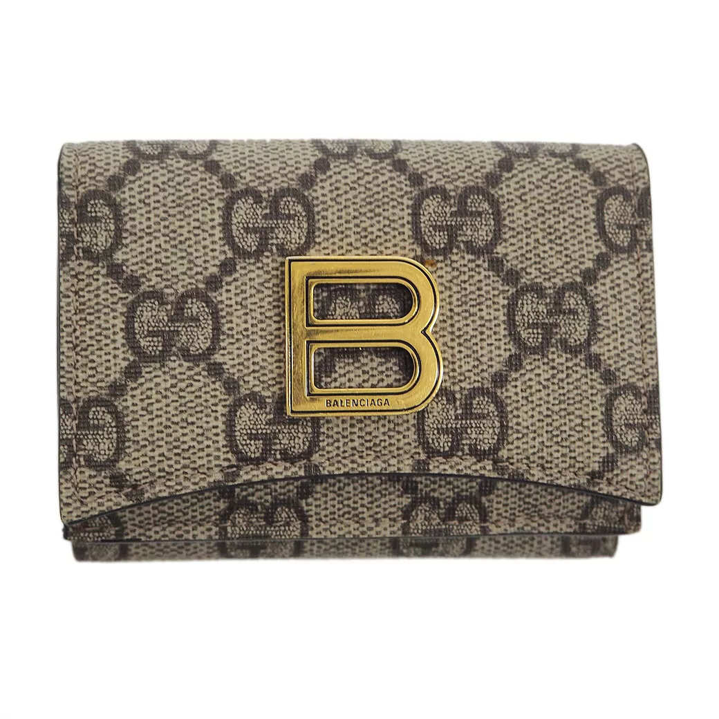 Gucci × Balenciaga Hacker Project sac à main portefeuille à trois volets GG Supreme PVC AVEC B authentique