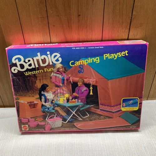 VTG 1990 Mattel Western Fun Barbie Camping Playset #7497 Incomplete In Box