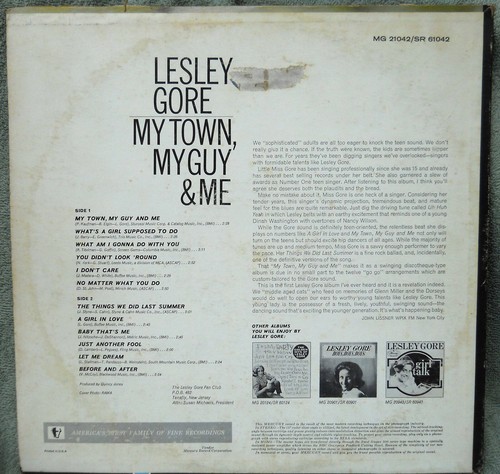 LESLEY GORE MY TOWN, MY GUY & ME VINYL LP RECORD ALBUM Mercury MONO MG-21042 - Picture 2 of 3