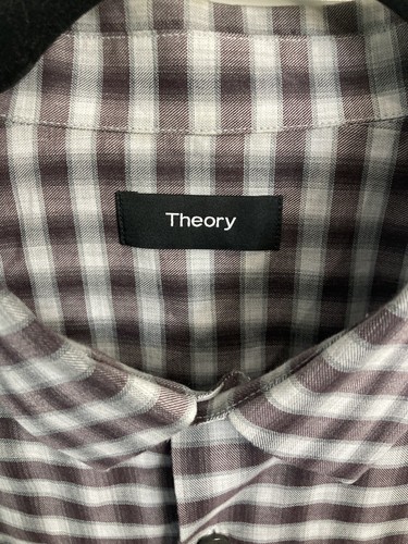 Theory Plaid Men’s Button Down Shirt Size XL Purple Gray Check - Picture 3 of 4