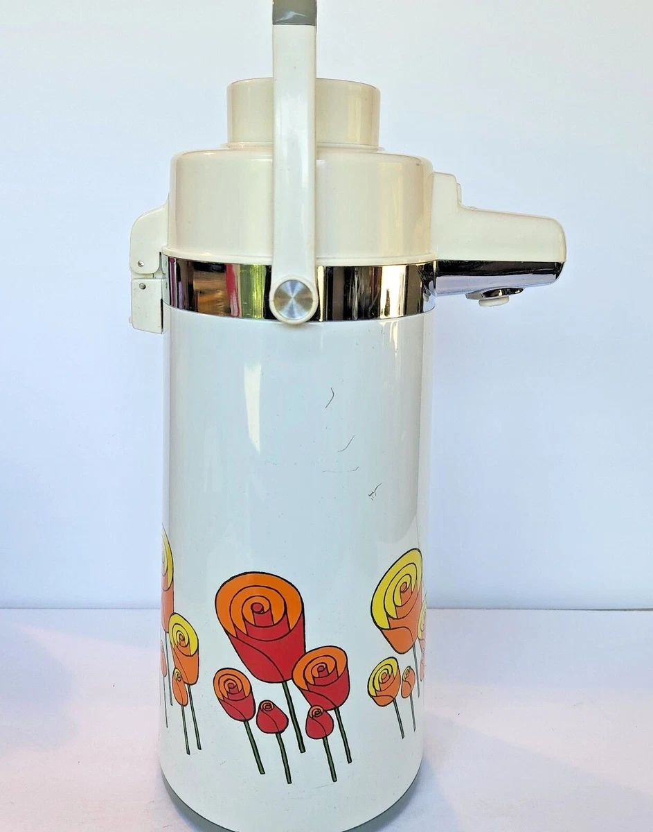 Vtg Thermos Vacuum Air Pot Touch Top Pump Glass Lined Coffee