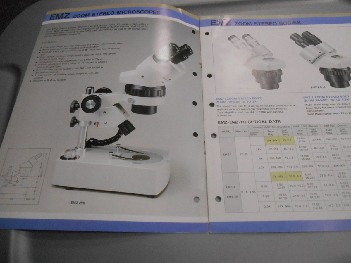 Vintage Meiji -Labax- EM Series Microscopes Literature Brochure